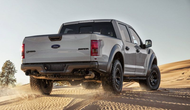 The all-new Ford F-150 Raptor (SuperCrew model pictured) boasts its first-ever true dual exhaust and new 17-inch wheels with next-generation BFGoodrich All-Terrain KO2 tires designed for off-road performance.