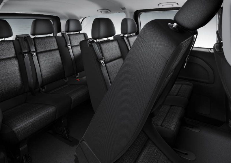 Der neue Vito – Tourer PRO, Interieur, 3-er Sitzbank mit klappbarem äußeren Sitz The New Vito – Tourer PRO, Interior, 3-seater bench with folding outer seat